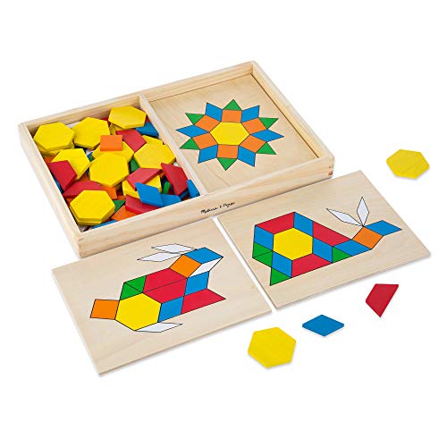 Product Cover Melissa & Doug Pattern Blocks and Boards Classic Toy (Developmental Toy, Wooden Shape Blocks, 120 Shapes & 5 Boards, Great Gift for Girls and Boys - Best for 3, 4, 5, and 6 Year Olds)