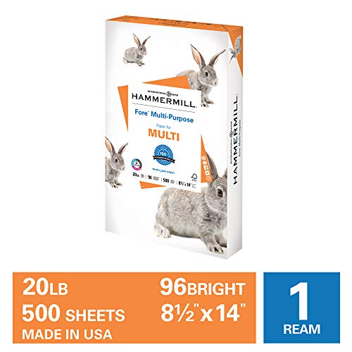 Product Cover Hammermill Fore Multi-Purpose 20lb Copy Paper, 8.5 x 14, 1 Ream, 500 Sheets, Made in USA, Sustainably Sourced From American Family Tree Farms, 96 Bright, Acid Free, Economical Printer Paper, 103291R