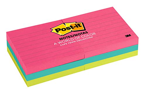 Product Cover Post-it Notes, 3 in x 3 in, America's #1 Favorite Sticky Note, Cape Town Collection, Lined, 6 Pads/Pack (630-6AN)