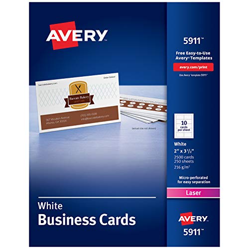 Product Cover Avery Printable Business Cards, Laser Printers, 2,500 Cards, 2 x 3.5 (5911), White