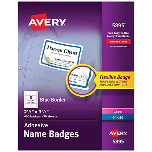 Product Cover Avery Premium Personalized Name Tags, Print or Write, Blue Border, 2-1/3