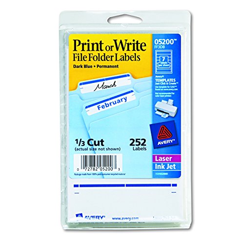 Product Cover Avery 05200 Print or Write File Folder Labels, 11/16 x 3 7/16, White/Dark Blue Bar (Pack of 252)