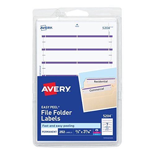 Product Cover Avery Print or Write File Folder Labels for Laser and Inkjet Printers, 1/3 Cut, Purple, Pack of 252 (5204)