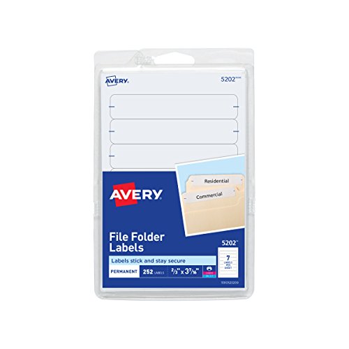 Product Cover Avery File Folder Labels, Laser and Inkjet Printers, 1/3 Cut, White, Pack of 252 (05202)