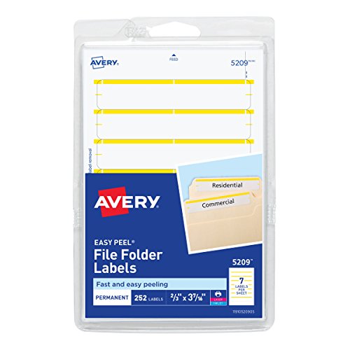 Product Cover Avery Print or Write File Folder Labels for Laser and Inkjet Printers, 1/3 Cut, Yellow, Pack of 252 (5209)
