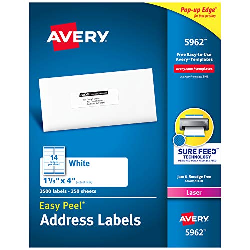 Product Cover Avery 1-1/3 x 4 Inch White Mailing Labels 3500 Count (5962)