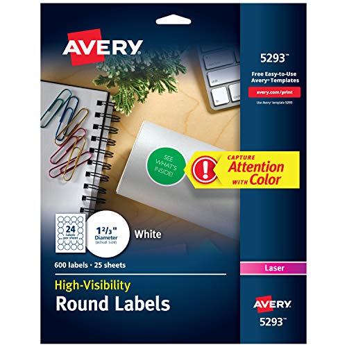 Product Cover Avery High Visibility 1-2/3 Inch Diameter White Labels 600 Pack (5293)