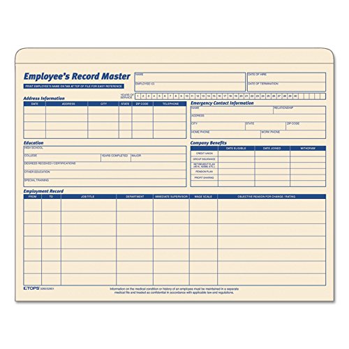 Product Cover TOPS 3280 Employee Record Master File Jacket, 9 1/2 x 11 3/4, 10 Point Manila (Pack of 20)