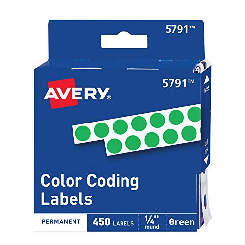 Product Cover Avery Permanent Color Coding Labels, 0.25 Inches, Round, Green, Pack of 450 (5791)