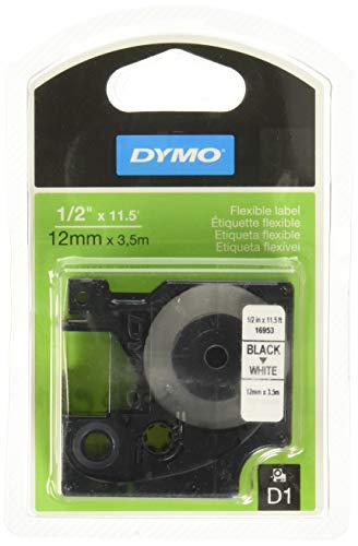 Product Cover DYMO D1 High Performance Flexible Nylon Fabric Tape for Label Makers, 1/2-inch, Black Print on White, 12-foot cartridge (16953), DYMO Authentic