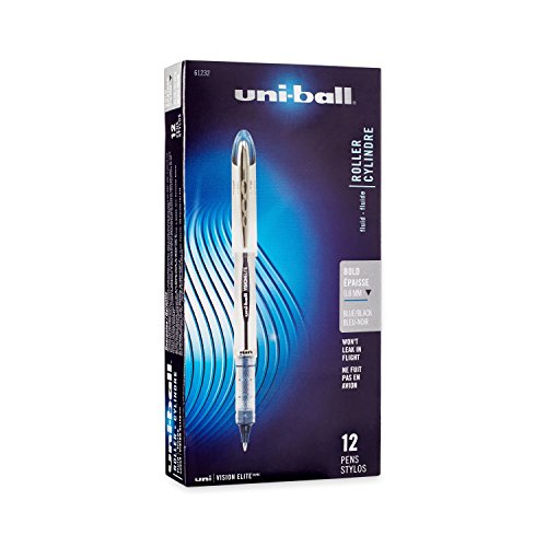 Product Cover uni-ball Vision Elite BLX Infusion Rollerball Pens, Bold Point (0.8mm), Blue/Black, 12 Count - 61232