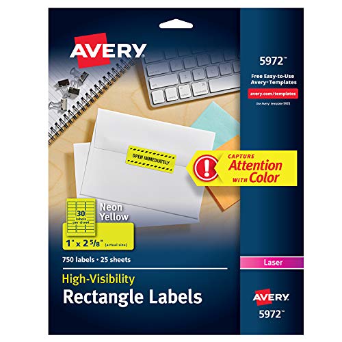 Product Cover Avery Neon Laser Labels, Rectangle, 1 x 2-5/8, Fluorescent Yellow, 750/Pack (5972)
