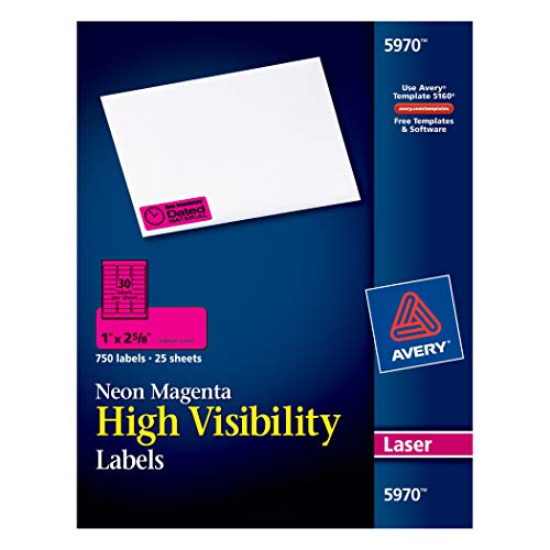 Product Cover Avery Neon Laser Labels, Rectangle, 1 x 2-5/8, Fluorescent Magenta, 750/Pack (5970)