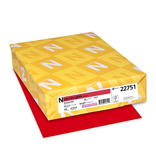 Product Cover Neenah Astrobrights Premium Color Card Stock, 65 lb, 8.5 x 11 Inches, 250 Sheets, Re-Entry Red