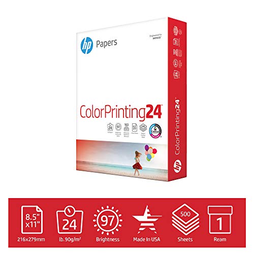 Product Cover HP Printer Paper ColorPrinting 24lb, 8.5x 11, 1 Ream, 500 Sheets, Made in USA From Forest Stewardship Council (FSC) Certified Resources, 97 Bright, Acid Free, Engineered for HP Compatibility, 202000R