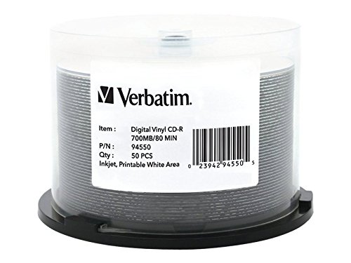 Product Cover Verbatim CD-R 80min 52X with Digital Vinyl Surface/ White Inkjet Printable Surface, Hub Printable - 50pk Spindle - 94550