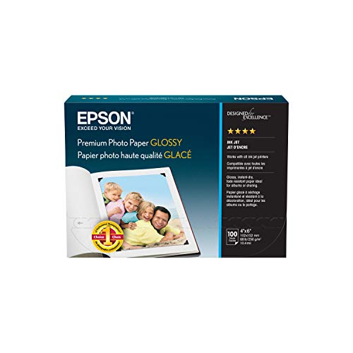 Product Cover Epson S041727 Premium Photo Paper, 68 lbs., High-Gloss, 4 x 6 (Pack of 100 Sheets)