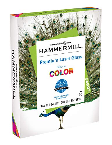 Product Cover Hammermill Paper, Premium Laser Gloss Paper, 8.5 x 11 Paper, Letter Paper, 32lb Paper, 94 Bright, 1 Pack / 300 Sheets (163110R) Acid Free Paper