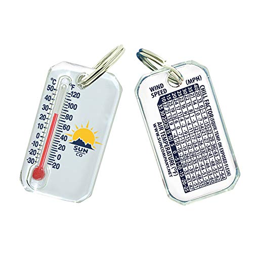 Product Cover Sun Company Original Zip-o-gage - Zipper-Pull Thermometer for Jacket, Parka, or Backpack | Outdoor Mini Thermometer Key Chain with Windchill Chart on Back