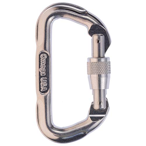 Product Cover Omega Pacific Locking Climbing Carabiner, D, Screw Locking - Bright, Rock Climbing Gear and Equipment, Safety, Rescue, Industrial, and Arborist Uses