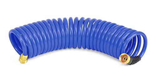 Product Cover HoseCoil 3/8 inch Self Coiling Garden, Marine, RV, Outdoor Water Hose (25 feet, Blue)