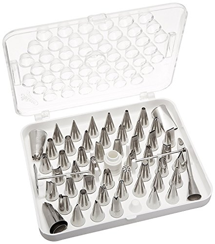 Product Cover Ateco 783 783-55 Cake Decorating Set, Includes 52 Tubes, 1 Standard Coupler, 2 Flower Nails in Hinged Storage Box, 55 Piece, Stainless Steel