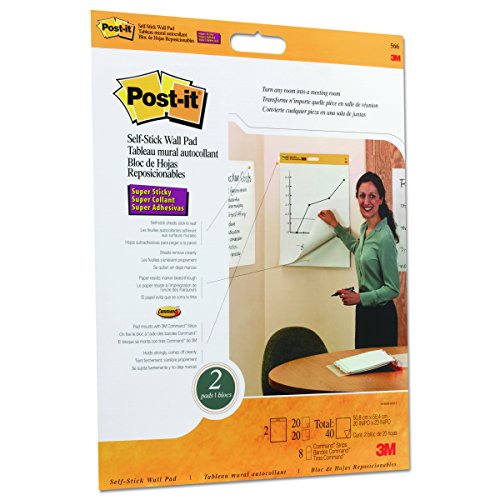 Product Cover Post-it Super Sticky Wall Easel Pad, 20 x 23 Inches, 20 Sheets/Pad, 2 Pads (566), Portable White Premium Self Stick Flip Chart Paper, Rolls for Portability, Hangs with Command Strips