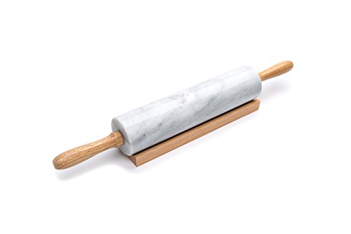 Product Cover Fox Run Polished Marble Rolling Pin with Wooden Cradle, 10-Inch Barrel, White