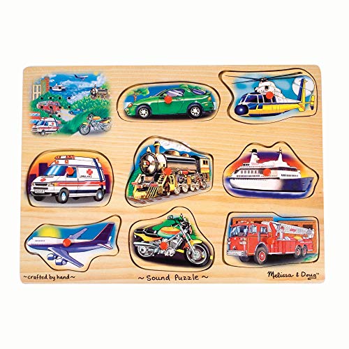Product Cover Melissa & Doug Vehicle Sound Puzzle - Wooden Peg Puzzle With Sound Effects (8 Pieces)