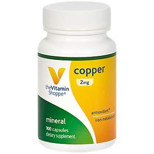 Product Cover The Vitamin Shoppe Copper 2MG (Copper Gluconate), Antioxidant for Iron Metabolism, Once Daily Essential Mineral Supplement (100 Capsules)