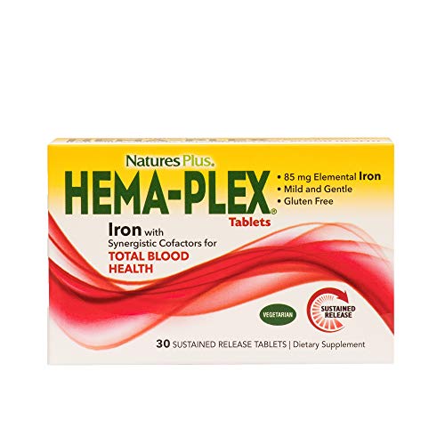 Product Cover NaturesPlus Hema-Plex, Sustained Release - 85 mg Elemental Iron, 30 Vegetarian Tablets - Iron, Vitamin C Supplement for Total Blood Health - Gluten-Free - 30 Servings