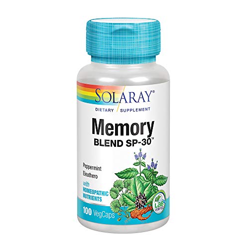 Product Cover Solaray Memory Blend SP-30 | Herbal Blend w/Cell Salt Nutrients to Help Support Memory, Concentrate & Focus | Non-GMO, Vegan | 50 Servings | 100 VegCaps