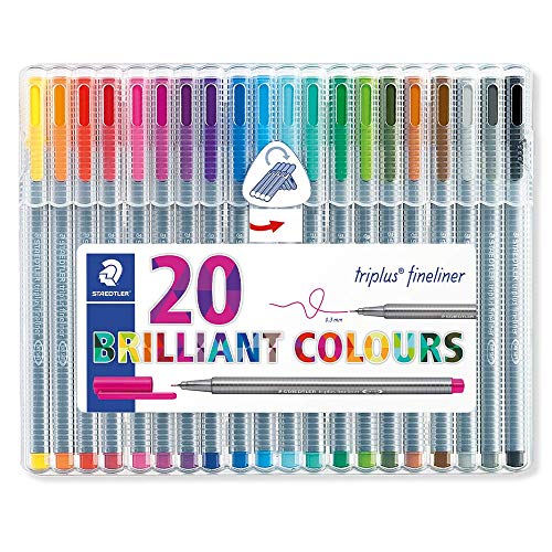 Product Cover STAEDTLER triplus fineliner, 0.3mm metal-clad tip, ergonomic triangular barrel, for writing, drawing and coloring, set of 20 fineliners, 334 SB20