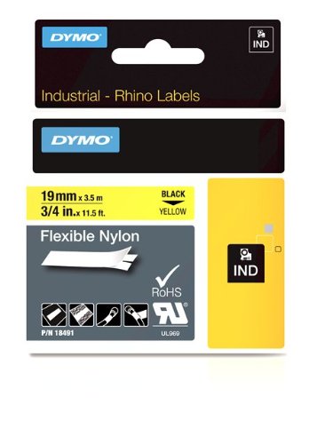Product Cover DYMO Industrial Labels for DYMO Industrial RhinoPro Label Makers, Black on Yellow, 3/4