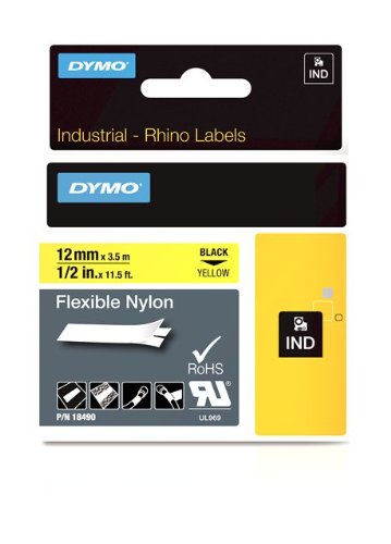 Product Cover DYMO Industrial Labels for DYMO Industrial RhinoPro Label Makers, Black on Yellow, 1/2