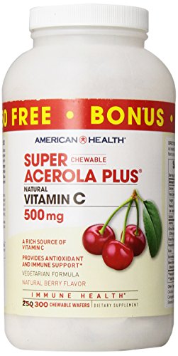 Product Cover American Health Super Acerola Plus Chewable Wafers, Natural Berry Flavored Vitamin C - Provides Antioxidant & Immune Support - Gluten-Free, Vegetarian - 500 mg, 300 Total Servings