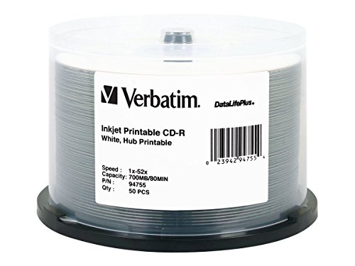 Product Cover Verbatim CD-R 700MB 52X DataLifePlus White Inkjet Printable, Hub Printable - 50pk Spindle - 94755