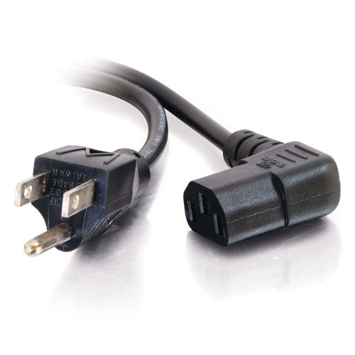 Product Cover C2G 03152 18 AWG Universal Right Angle Power Cord - NEMA 5-15P to IEC320C13R, TAA Compliant, Black (6 feet, 1.82 Meters)
