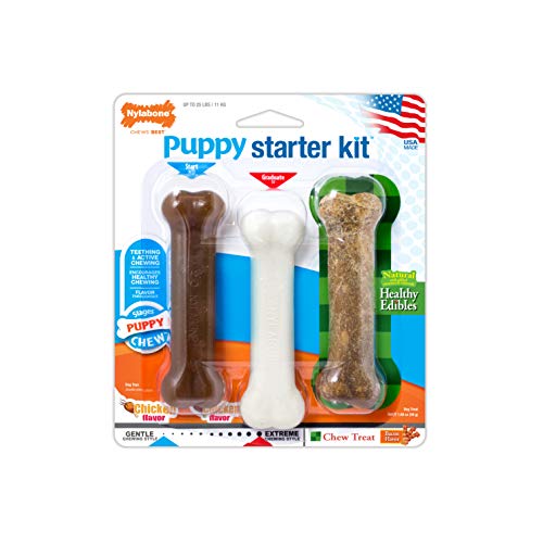 Product Cover Nylabone Puppy Toy and Chew Bundle with Teething Bone, Puppy Chew Toy & Healthy Edibles Treat