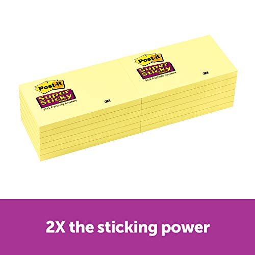 Product Cover Post-it Super Sticky Notes, 2x Sticking Power, 3 x 5-Inches, Canary Yellow, 12-Pads/Pack (655-12SSCY)