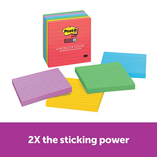 Product Cover Post-it Super Sticky Notes, 2x Sticking Power, 4 in x 4 in, Marrakesh Collection, Lined, 6 Pads/Pack (675-6SSAN)