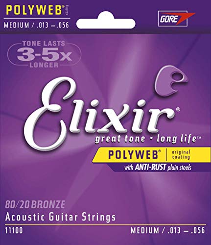 Product Cover Elixir Strings 80/20 Bronze Acoustic Guitar Strings w POLYWEB Coating, Medium (.013-.056)