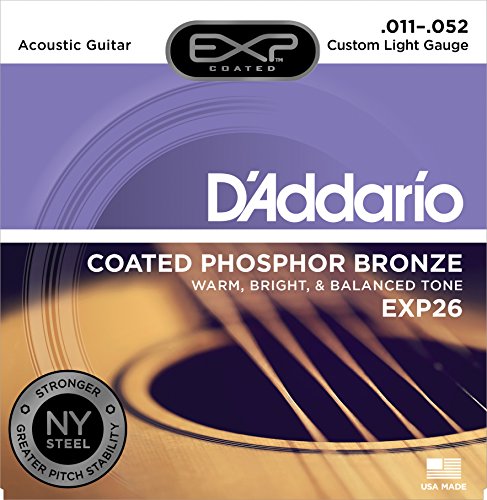 Product Cover D'Addario EXP26 Coated Phosphor Bronze Acoustic Guitar Strings, Light, 11-52 - Offers a Warm, Bright and Well-Balanced Acoustic Tone and 4x Longer Life - With NY Steel for Strength and Pitch Stability