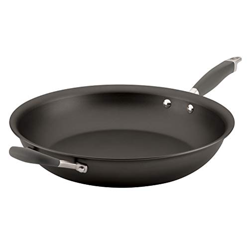 Product Cover Anolon 81958 Advanced Hard Anodized Nonstick Frying Pan / Fry Pan / Hard Anodized Skillet with Helper Handle - 14 Inch, Gray