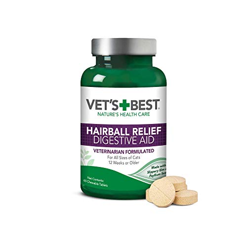Product Cover Vet'S Best Cat Hairball Relief Digestive Aid| Vet Formulated Hairball Support Remedy | Classic Chicken Flavor | 60 Chewable Tablets