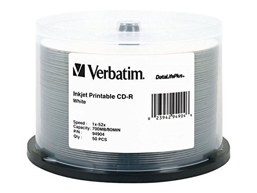Product Cover Verbatim CD-R 700MB 52X DataLifePlus White Inkjet Printable - 50pk Spindle