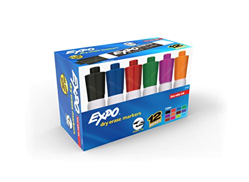 Product Cover EXPO Low Odor Dry Erase Markers, Chisel Tip, Assorted Colors, Box of 12