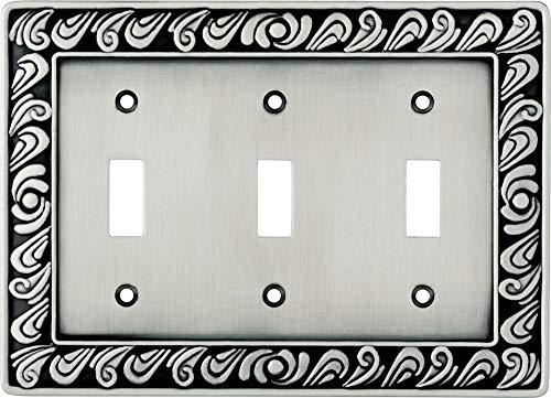 Product Cover Franklin Brass 64054 Paisley Triple Toggle Switch Wall Plate/Switch Plate/Cover, Brushed Satin Pewter