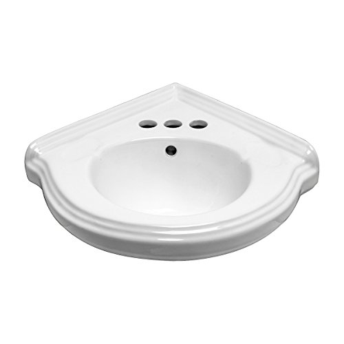 Product Cover Small Corner Wall Mount Bathroom Sink White Ceramic Vitreous China With Centerset Faucet Holes And Overflow Renovator's Supply