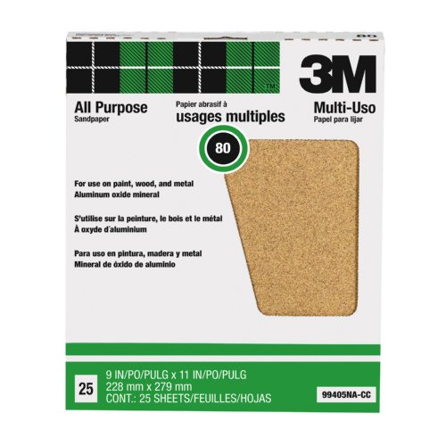 Product Cover 3M Pro-Pak Aluminum Oxide Sheets for Paint and Rust Removal, 80-Grit, 9-Inch by 11-Inch, 25-Pack